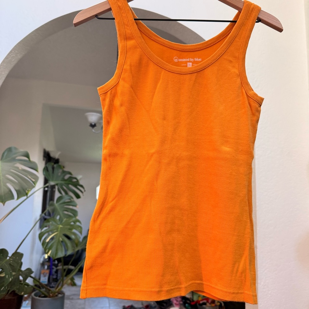 United By Blue Ribbed Tank Top Orange Golden Stretch Size S Sustainable